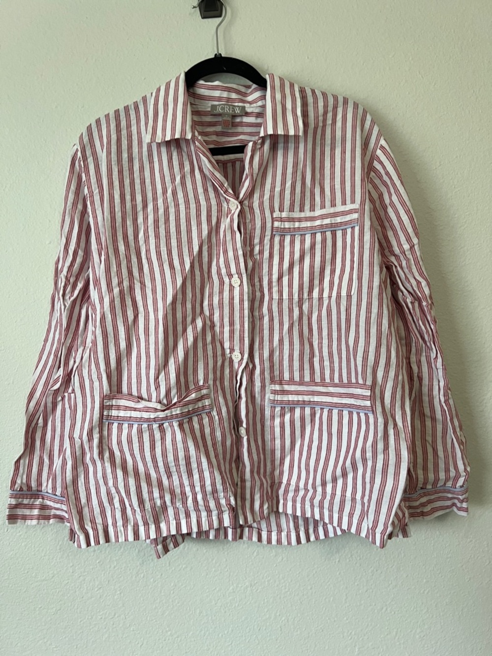 J.Crew Long-sleeve pajama pant set in striped linen-cotton blend - Picture 2 of 6